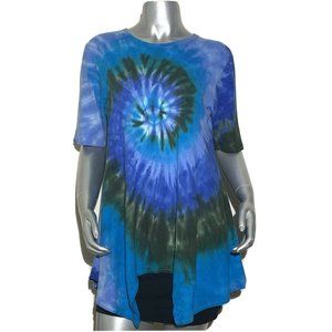 Tye Dye 2 Dye 4 Womens Tunic Top Blue S Short Slee
